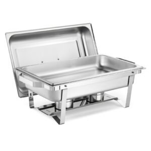 rectangle chafing dish, 9 qt 6 pack stainless steel chafing dish, food warmer chafer complete set with hollow handle, 3 food tongs, lid, fuel holder, chafer dishes for banquet party wedding
