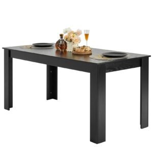 rectangle dining table, 63 inch length large wood tables for 4 6 person, modern dinner furniture, conference desk supporting for 330lbs, for home kitchen living room, black(only table)