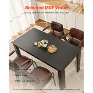 rectangle dining table, 63 inch length large wood tables for 4 6 person, modern dinner furniture, conference desk supporting for 330lbs, for home kitchen living room, black(only table)