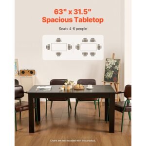 rectangle dining table, 63 inch length large wood tables for 4 6 person, modern dinner furniture, conference desk supporting for 330lbs, for home kitchen living room, black(only table)