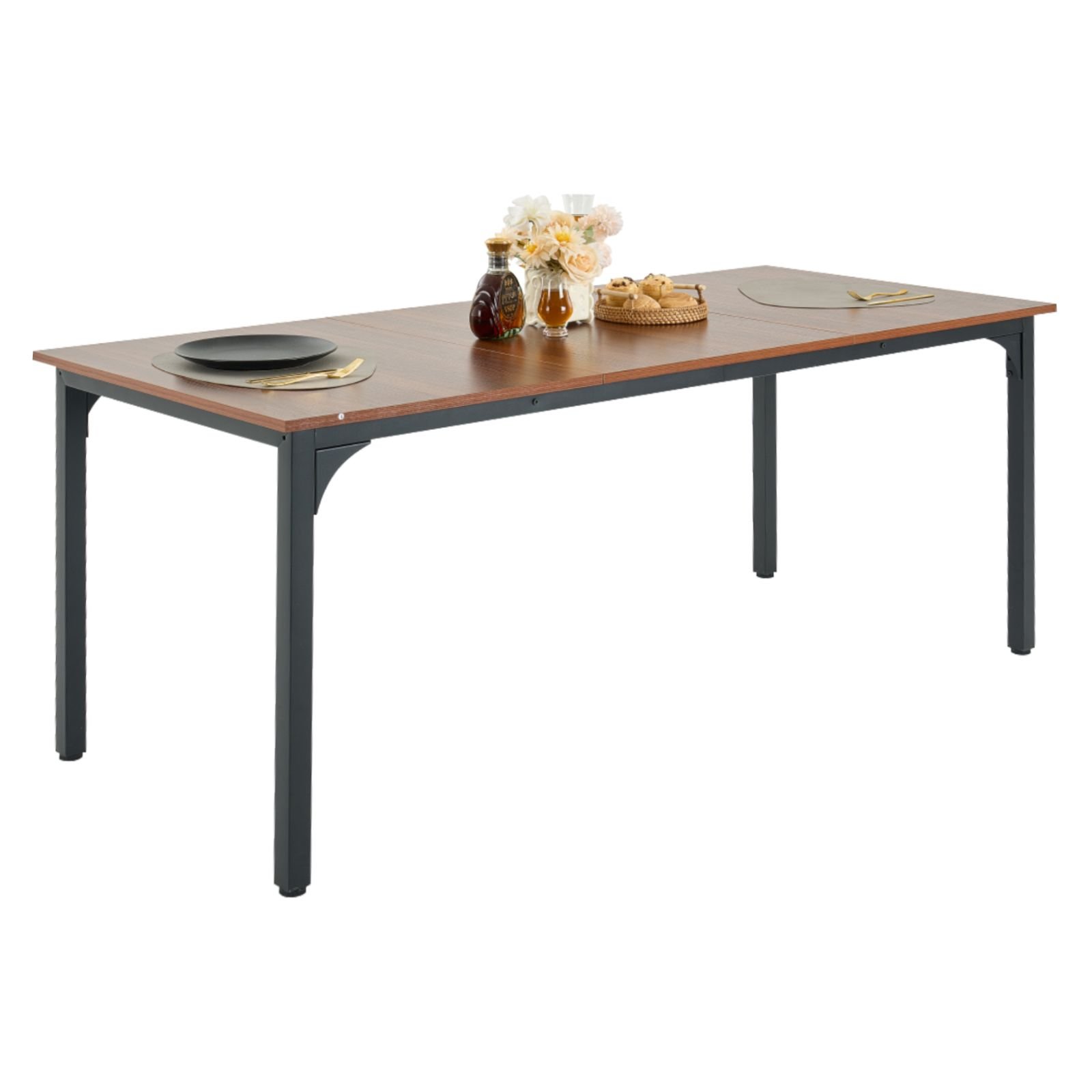 rectangle dining table, 71 inch length large wood tables for 6 8 person, farmhouse dinner furniture, rustic conference desk with iron legs, for home kitchen living room, brown(only table)