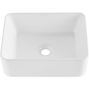rectangle vessel sink, 16" x 12" bathroom vessel sink countertop, white ceramic bathroom sinks above counter, modern style, bright and elegant, well packaged for bathroom, hotel, toilet, rv
