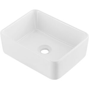 rectangle vessel sink, 16" x 12" bathroom vessel sink countertop, white ceramic bathroom sinks above counter, modern style, bright and elegant, well packaged for bathroom, hotel, toilet, rv
