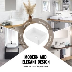 rectangle vessel sink, 16" x 12" bathroom vessel sink countertop, white ceramic bathroom sinks above counter, modern style, bright and elegant, well packaged for bathroom, hotel, toilet, rv
