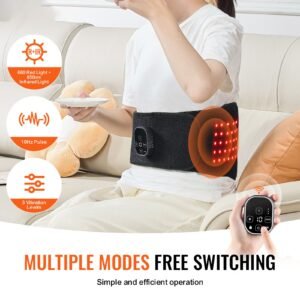 red light therapy belt for waist shoulder, 660nm & 850nm red light therapy wrap device with timer, 80 led, 3 level vibration & 10hz pulse, cordless light therapy pad for pain relief, skin health