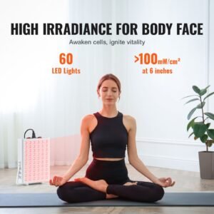 red light therapy for body face, 60 dual chip leds, red 660nm & near infrared 850nm combo, high power red light therapy panel for recovery, pain relief, wound healing, skin health, 80w