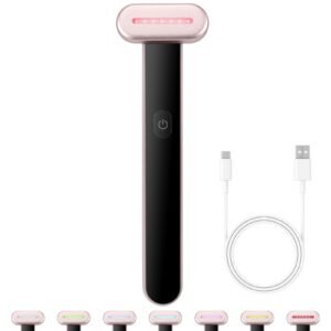 red light therapy wand for face, 7 color led facial wand red light therapy device with heatig therapy| microcurrent vibrating massage, portable led beauty wand for face, neck