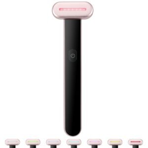 red light therapy wand for face, 7 color led facial wand red light therapy device with heatig therapy| microcurrent vibrating massage, portable led beauty wand for face, neck