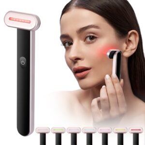 red light therapy wand for face, 7 color led facial wand red light therapy device with heatig therapy| microcurrent vibrating massage, portable led beauty wand for face, neck