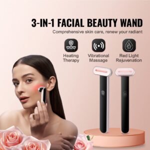 red light therapy wand for face, 7 color led facial wand red light therapy device with heatig therapy| microcurrent vibrating massage, portable led beauty wand for face, neck