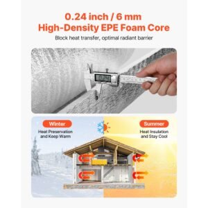 reflective insulation roll, 2 car garage door thermal insulation kit, 6mm 24 in x 18 ft, 4 rolls aluminum foil epe foam core radiant barrier, white pe film heat shield for garage doors