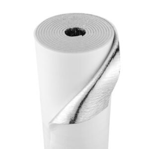 reflective insulation roll, 2 car garage door thermal insulation kit, 6mm 24 in x 18 ft, 4 rolls aluminum foil epe foam core radiant barrier, white pe film heat shield for garage doors