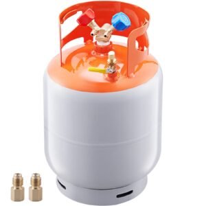 Refrigerant Recovery Tank, 30 LBS Capacity, 400 psi Portable Cylinder Tank with Y-Valve for Liquid/Vapor, High-sealing Recovery Can for R22/R134A/R410A, Orange+Gray