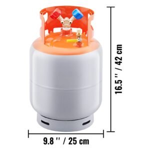 refrigerant recovery tank, 30 lbs capacity, 400 psi portable cylinder tank with y valve for liquid/vapor, high sealing recovery can for r22/r134a/r410a, orange+gray