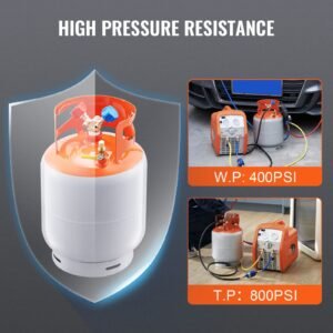 refrigerant recovery tank, 50 lbs capacity, 400 psi portable cylinder tank with y valve for liquid/vapor, high sealing recovery can for r22/r134a/r410a, orange+gray