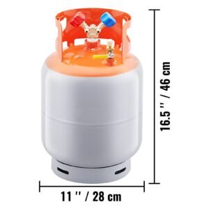 refrigerant recovery tank, 50 lbs capacity, 400 psi portable cylinder tank with y valve for liquid/vapor, high sealing recovery can for r22/r134a/r410a, orange+gray