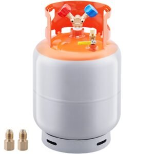 refrigerant recovery tank, 50 lbs capacity, 400 psi portable cylinder tank with y valve for liquid/vapor, high sealing recovery can for r22/r134a/r410a, orange+gray