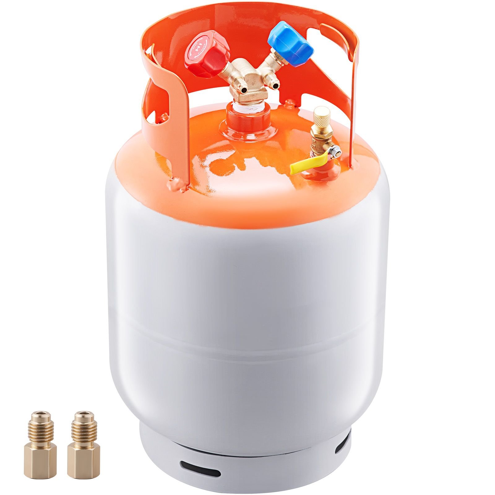 refrigerant recovery tank, 50 lbs capacity, 400 psi portable cylinder tank with y valve for liquid/vapor, high sealing recovery can for r22/r134a/r410a, orange+gray