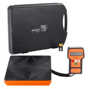 refrigerant scale 110 lbs havc charging recovery freon scale, with wired remote control, 2g high precision electronic digital recovery weight scale with case and dry battery