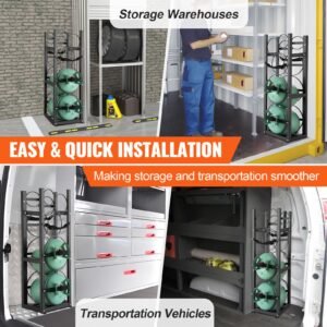 refrigerant tank rack, with 2 x 30lbs and other 3 small bottle tanks, cylinder tank rack 12.79x12.99x47.12 in, refrigerant cylinder rack and holders for freon, gases, oxygen, nitrogen