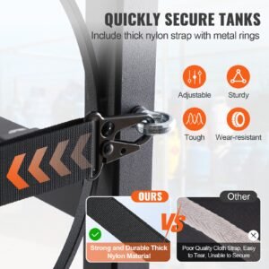 refrigerant tank rack, with 3 x 30lbs and other 3 small bottle tanks, cylinder tank rack 12.79x12.99x47.12 in, refrigerant cylinder rack and holders for freon, gases, oxygen, nitrogen