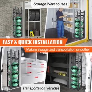 refrigerant tank rack, with 3 x 30lbs and other 3 small bottle tanks, cylinder tank rack 12.79x12.99x47.12 in, refrigerant cylinder rack and holders for freon, gases, oxygen, nitrogen