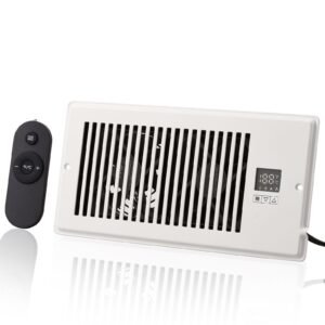 register booster fan, quiet vent booster fan fits 4' x 10' register holes, with remote control and thermostat control, adjustable speed for heating cooling smart vent, white