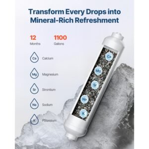 remineralization filter, 1100 gallons remineralization water filter replacement, 1/4" quick connect mineral filter, restore essential minerals for water purifier, under sink water filter system