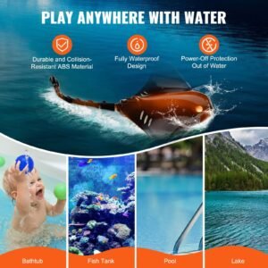 remote control manta ray toy, 2.4ghz high simulation robot manta ray with light, 2 rechargeable batteries, for pool, bathtub or lake, swimming rc boat toy for 6+ year old boys and girls gift