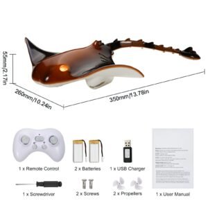 remote control manta ray toy, 2.4ghz high simulation robot manta ray with light, 2 rechargeable batteries, for pool, bathtub or lake, swimming rc boat toy for 6+ year old boys and girls gift