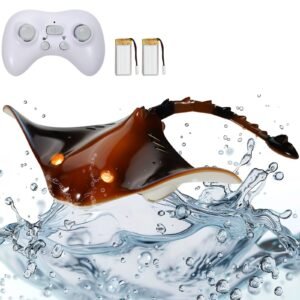 remote control manta ray toy, 2.4ghz high simulation robot manta ray with light, 2 rechargeable batteries, for pool, bathtub or lake, swimming rc boat toy for 6+ year old boys and girls gift