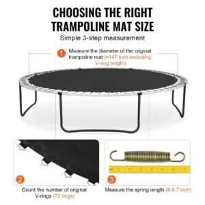 replacement trampoline mat, jumping mat fits 14ft frame, universal jumping mat for 14ft round trampoline, reinforce uv resistant mat with spring tool & durable v rings, fit 6.5" 7" spring length