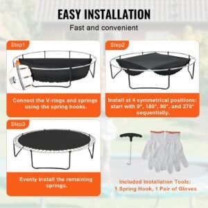replacement trampoline mat, jumping mat fits 14ft frame, universal jumping mat for 14ft round trampoline, reinforce uv resistant mat with spring tool & durable v rings, fit 6.5" 7" spring length