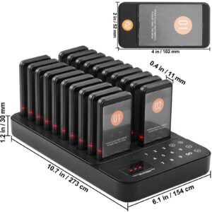 restaurant pager system, wireless 400m long range lineup waiting queue signal, guest customer calling beepers with vibration & flashing, 20 buzzers for food truck, church, nursery, hospital