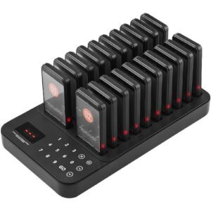 restaurant pager system, wireless 400m long range lineup waiting queue signal, guest customer calling beepers with vibration & flashing, 20 buzzers for food truck, church, nursery, hospital