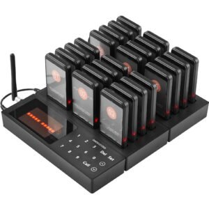 restaurant pager system, wireless 400m long range lineup waiting queue signal, guest customer calling beepers with vibration & flashing, 24 buzzers for food truck, church, nursery, hospital