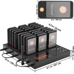 restaurant pager system, wireless 400m long range lineup waiting queue signal, guest customer calling beepers with vibration & flashing, 24 buzzers for food truck, church, nursery, hospital