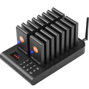Restaurant Pager System, Wireless 500m Long Range Lineup Waiting Queue Signal, Guest Customer Calling Beepers with Vibration & Flashing, 16 Buzzers for Food Truck, Church, Nursery, Hospital