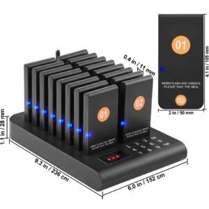 restaurant pager system, wireless 500m long range lineup waiting queue signal, guest customer calling beepers with vibration & flashing, 16 buzzers for food truck, church, nursery, hospital