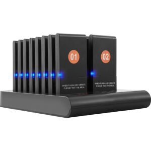 restaurant pager system, wireless 500m long range lineup waiting queue signal, guest customer calling beepers with vibration & flashing, 16 buzzers for food truck, church, nursery, hospital