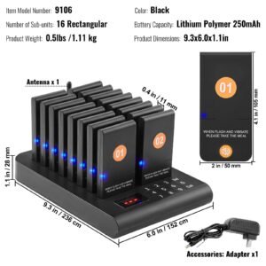 restaurant pager system, wireless 500m long range lineup waiting queue signal, guest customer calling beepers with vibration & flashing, 16 buzzers for food truck, church, nursery, hospital