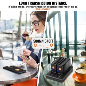 restaurant pager system, wireless 500m long range lineup waiting queue signal, guest customer calling beepers with vibration & flashing, 16 buzzers for food truck, church, nursery, hospital