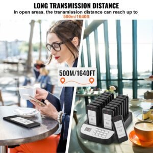 restaurant pager system, wireless 500m long range lineup waiting queue signal, guest customer calling beepers with vibration & flashing, 16 buzzers for food truck, church, nursery, hospital