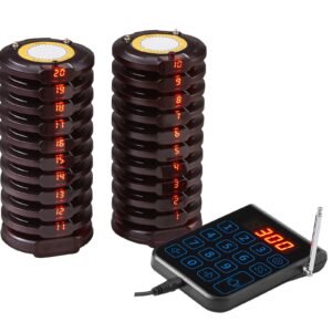 restaurant pager system, wireless 500m long range lineup waiting queue signal, guest customer calling beepers with vibration & flashing, 20 buzzers for food truck, church, nursery, hospital