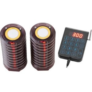 restaurant pager system, wireless 500m long range lineup waiting queue signal, guest customer calling beepers with vibration & flashing, 20 buzzers for food truck, church, nursery, hospital