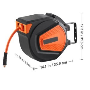 retractable air hose reel, 3/8 in x 50 ft hybrid air hose max 300psi, air compressor hose reel with 5 in lead in, ceiling / wall mount enclosed air reel, 180° swivel mount