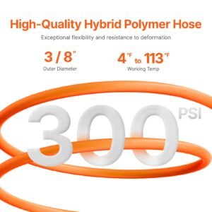 retractable air hose reel with double arms, 3/8 in x 65ft hybrid air hose max 300psi, air compressor hose reel with 5ft lead in, ceiling/wall mount heavy duty steel reel for workshop garage