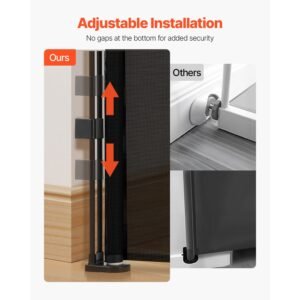 retractable baby gate, 34 inch tall, extends up to 55 inch wide, retractable gate for kids or pets, mesh material, easy to install for indoor stairs, doorways, hallways, playrooms, black