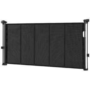 Retractable Baby Gate, 34 inch Tall, Extends up to 55 inch Wide, Retractable Gate for Kids or Pets, Mesh Material, Easy to Install for Indoor Stairs, Doorways, Hallways, Playrooms, Black