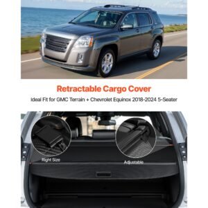 retractable cargo cover, carbon fiber texture trunk cover, anti peeping luggage privacy shield, seamless fixation shade, extended version for gmc terrain & chevrolet equinox 2018 2024 5 seater